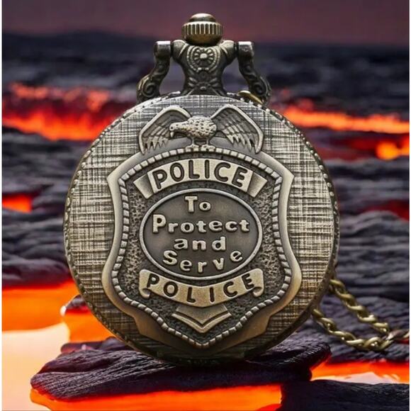 Police Badge Pocket Watch Gold Men's Valentine's Birthday Vtg Antique Style Gift